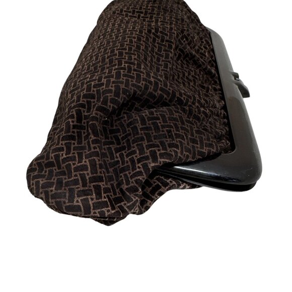 Vintage Italian Lucite Snap Clutch Purse With Brown/Black Geometric Pattern - Picture 5 of 10